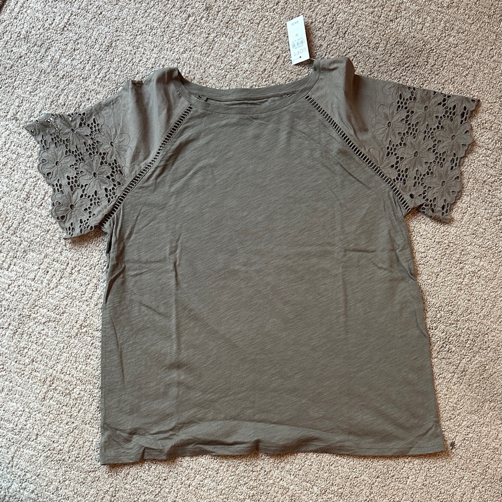 LOFT Olive Lace Sleeve Blouse